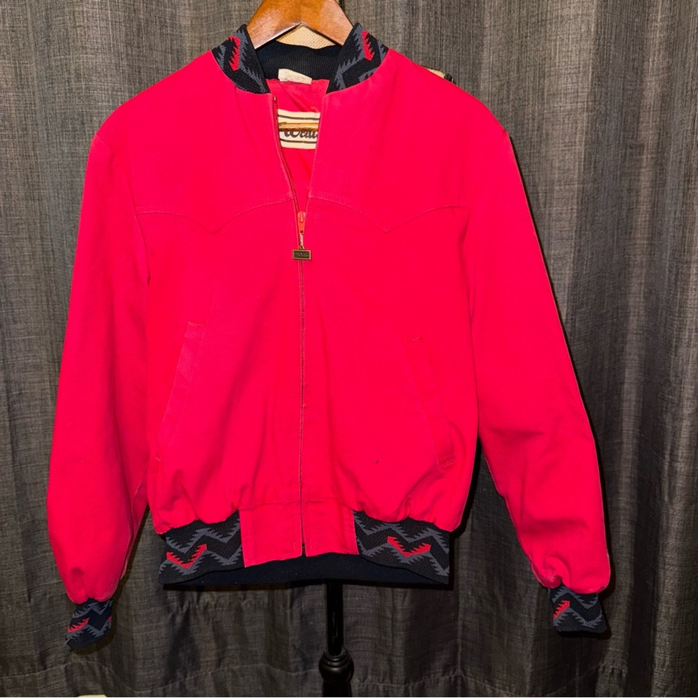 Vintage Walls Jacket Mens MED Red Western Bomber Full Zip Aztec Trim 90s USA